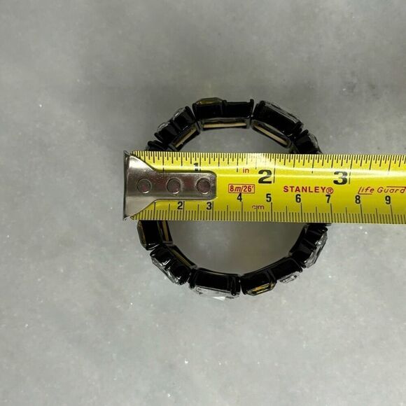 Zara Art Deco Artsy Vintage Geo Rhinestones Stretch Statement Bracelet Black Whi - Picture 4 of 4